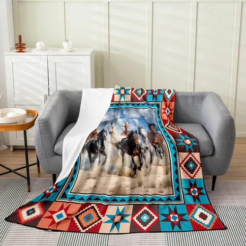 Miniatura 9 de Manta azteca con diseño tribal africano, con diseño de animales de granja, manta mullida con diseño de animales de granja y atrapasueños de tribu