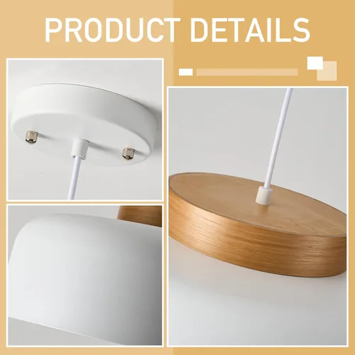 Miniatura 4 de Lámpara colgante grande, 17.7 pulgadas, tapa de madera natural, cable ajustable, lámpara de araña simple y moderna para comedor, mesa de cocina