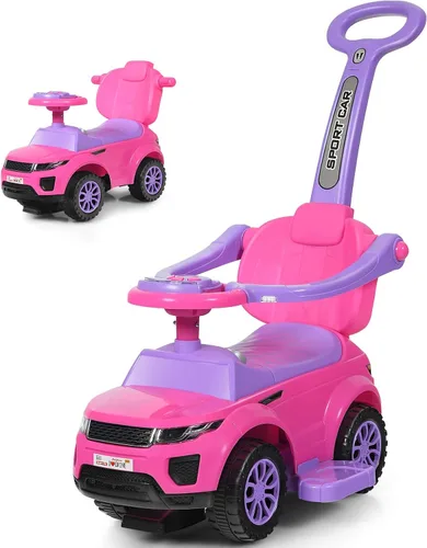 Miniatura 12 de Costzon 3 en 1 Coche de Paseo y Empuje, Carriola Deslizante con Bocina, Música, Luz, Almacenamiento Bajo el Asiento, Mango Parental, Barreras