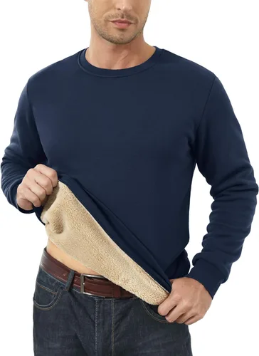 Miniatura 6 de MAGCOMSEN Sudaderas con forro de sherpa para hombre, sudadera básica de invierno con cuello redondo