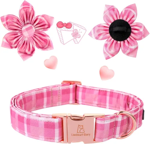 Miniatura 3 de Collar de perro Lionheart Glory, collar de perro rosa con flor, lindo collar para mascotas con patrón floral ajustable para perros pequeños Rosado