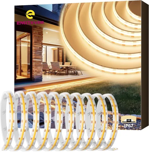 Miniatura 10 de EMITEVER COB - Tira de luces LED impermeable IP67, 2700 K, blanco cálido, para exteriores, 24 V, cinta LED de silicona regulable, iluminación