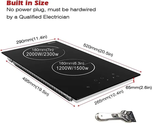 Miniatura 2 de Placa de inducción de 12 pulgadas, 220 V ~ 240 V, 2 quemadores, 3500 W, estufa eléctrica doble integrada de 12 pulgadas, cocina de encimera