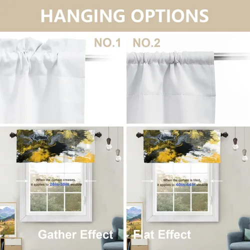 Miniatura 4 de BaoNews Cenefas de cocina abstractas con patrón de agua amarillo para ventanas, cortinas opacas de poliéster multicapa para cocina, dormitorio