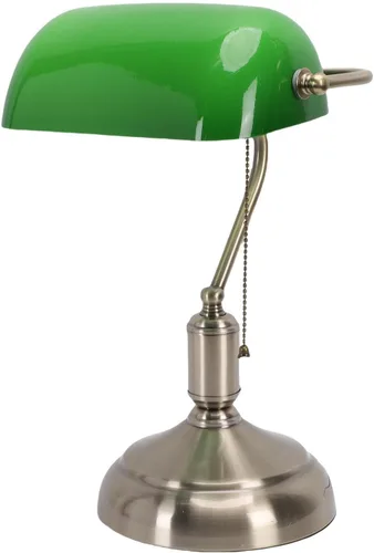Miniatura 2 de Vintage Bankers Desk Lamp with Green Glass Shade & Pull Chain Switch, Plug in Table Lamp for Bedside, Study, 350° Adjustable