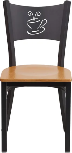 Miniatura 6 de Flash Furniture Silla de restaurante de metal con respaldo de café negro de la serie HERCULES - Asiento de madera natural Asiento de madera