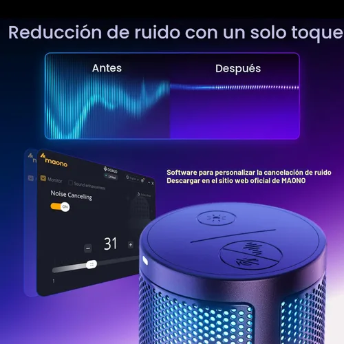 Miniatura 3 de MAONO Micrófono USB para juegos, Micrófono condensador con cancelación de ruido con silencio, ganancia, monitoreo, micrófono de brazo de boom