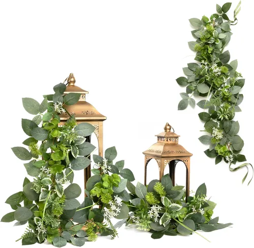 Miniatura 7 de Ling's moment Paquete de 6 guirnaldas de flores artificiales de 2 pies, farol negro y burdeos, centros de mesa de flores, decoración de pasillo