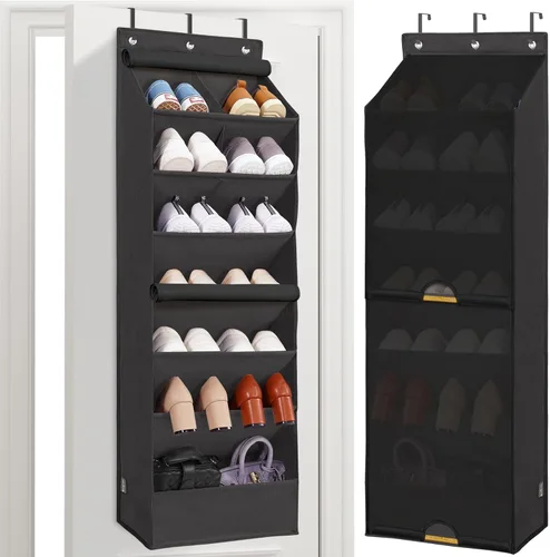 Miniatura 12 de STORAGE MANIAC Organizador de zapatos para colgar sobre la puerta con cortina, resistente al polvo, organizador de zapatos grande y profundo