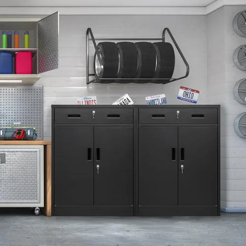 Miniatura 7 de Wanfu Gabinete de almacenamiento de metal, 36 pulgadas de alto x 28 pulgadas de ancho x 16 pulgadas de profundidad con 1 cajón y estante ajustable