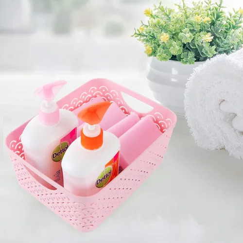 Miniatura 5 de STARVAST Paquete de 5 cestas de almacenamiento de plástico, caja de almacenamiento de escritorio hueca portátil con patrón de escamas de pescado Rosa