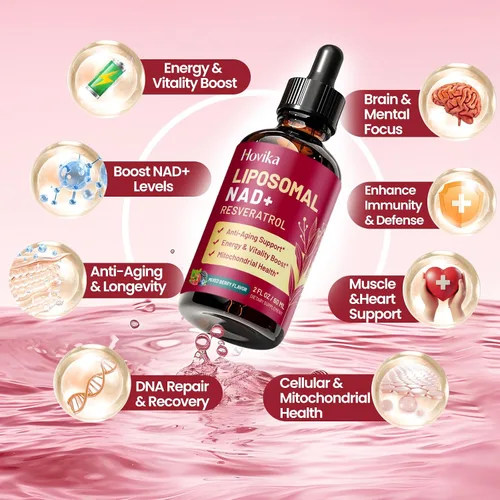 Miniatura 2 de Suplemento NAD liposomal - 1200mg de NAD+ en gotas líquidas para mujeres y hombres con resveratrol, extracto de pimienta negra - Apoyo