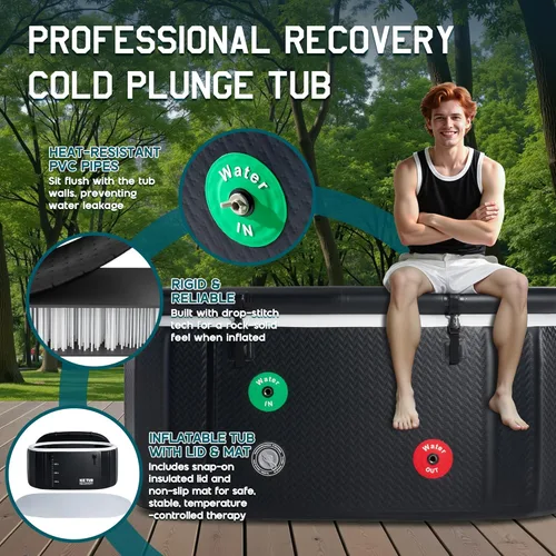 Miniatura 5 de Albott Bañera fría con enfriador de 1 HP, bañera de hielo inflable con control de aplicación, sistema UV/ozono, tapa y ruedas aisladas, bañera