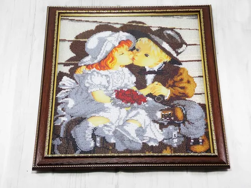 Miniatura 2 de Handmade Gift for Twins sister brother Bead embroidery wall decor seed stitch picture for nursery