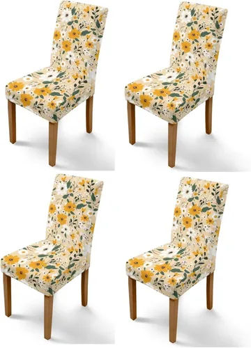 Miniatura 6 de HUGS IDEA Yellow Floral Chair Covers for Dining Room Set of 2 Flowers Kitchen Chair Covers Washable Dining Chairs Slipcovers Cubre Sillas