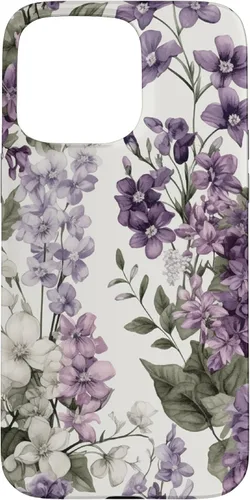 Miniatura 30 de Funda para iPhone XR White Violet Purple Lavender Lilac Floral con flores botánicas