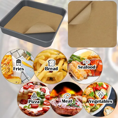 Miniatura 6 de 120 hojas de papel pergamino cuadrado de 12 pulgadas para freidora de aire, forro de papel desechable antiadherente para hornear compatible