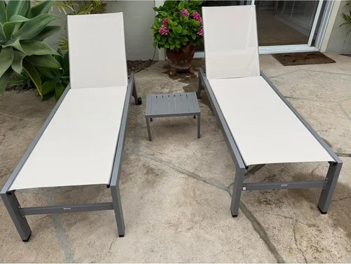 Miniatura 26 de PURPLE LEAF Juego de tumbonas para exteriores para 2 sillas de piscina de gran tamaño con ruedas fáciles de mover y respaldo ajustable, tumbonas