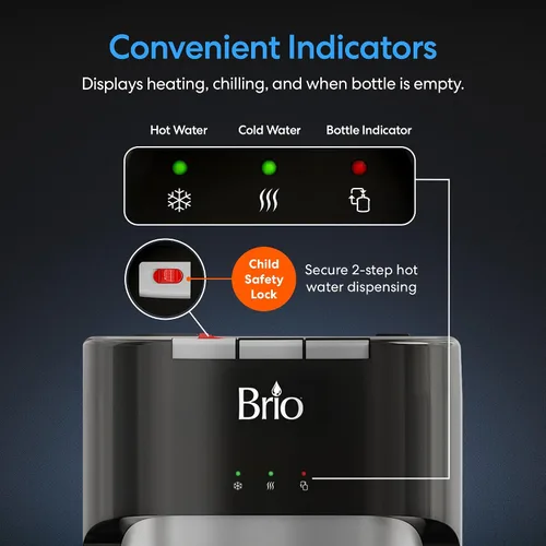 Miniatura 3 de Brio Dispensador de agua de carga inferior, serie esencial, 3 ajustes de temperatura, agua caliente, temperatura ambiente y fría, aprobado por