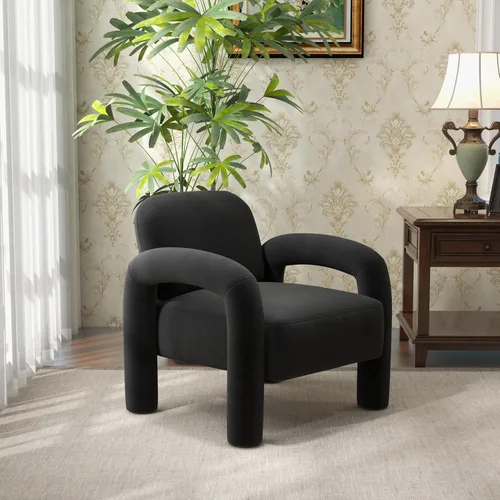 Miniatura 22 de Silla de acento moderna, sillón tapizado de terciopelo cómodo, silla de tocador acogedora, sofá individual, silla de barril acolchada para leer