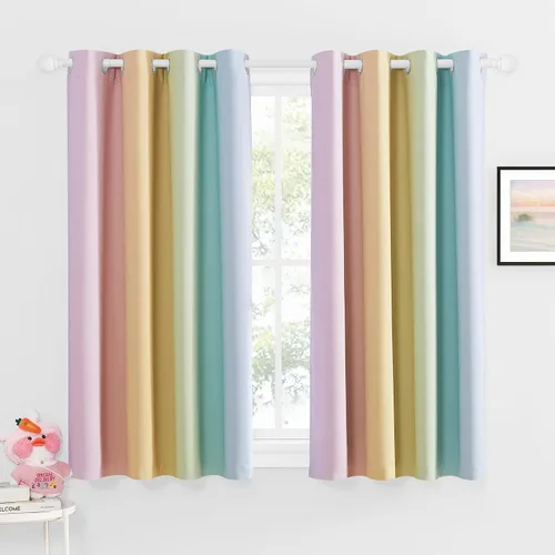 Miniatura 9 de NICETOWN Cortinas opacas arcoíris para niños, para dormitorio de princesa, sala de juegos, cortinas degradadas con aislamiento térmico y parte