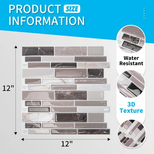 Miniatura 5 de Art3d - Azulejos autoadhesivos de alta calidad para salpicaduras de cocina, diseño de mármol, pack de 10 hojas de 30 x 30 cm