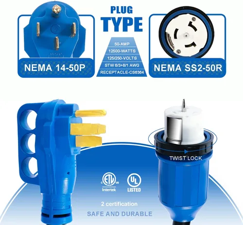 Miniatura 3 de Cable generador de 30 amperios y caja de entrada de alimentación, cables de generador de 15 pies de 30 amperios,Cable de alimentación de generador
