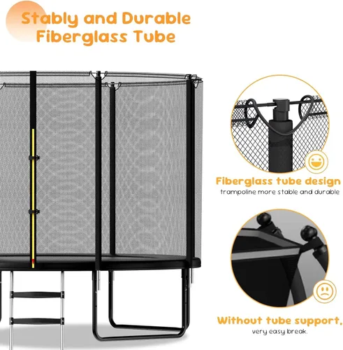 Miniatura 6 de Trampolín para exteriores de 8 pies, 10 pies, 12 pies, 14 pies, trampolines recreativos con recinto y escalera, trampolines antioxidantes para niños