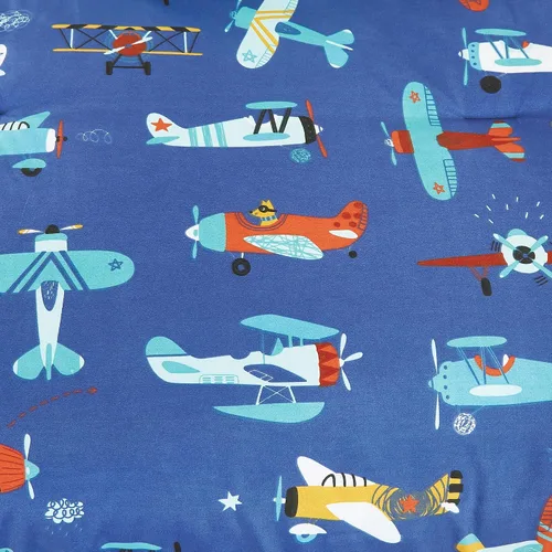 Miniatura 8 de Juego de edredón con estampado de aviones azules para niños, niñas y adolescentes. Ropa de cama tamaño individual para habitación de niños. Incluye