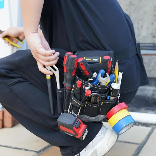 Miniatura 5 de MELOTOUGH Bolsa de herramientas para electricista, bolsas para cinturón de herramientas, múltiples bolsillos, organizador de herramientas para Gris