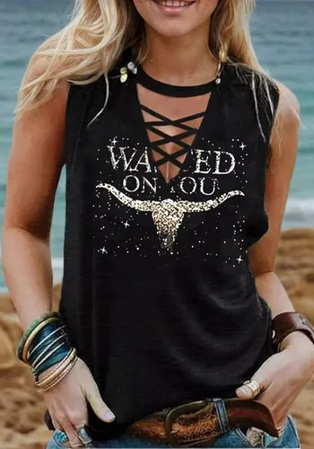 Miniatura 2 de Wasted On You Steer Skull - Camiseta sin mangas para mujer, diseño de vaquero occidental, camiseta de Rodeo, camiseta de música country