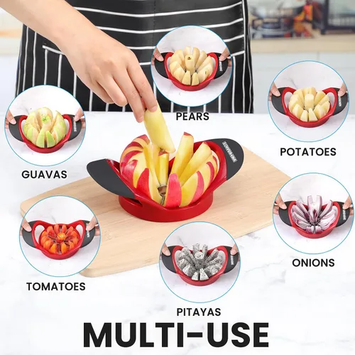 Miniatura 5 de SCHVUBENR Cortador de manzana grande de 4.72 pulgadas con 12 cuchillas, cortador profesional de manzana, descorazonador de manzana de acero Rojo