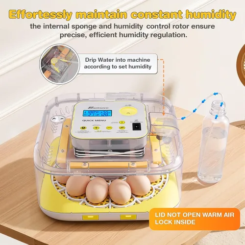 Miniatura 2 de Incubadora para incubar huevos, capacidad de 12 huevos, humidificación automática recién actualizada 2026, control de temperatura y humedad, Amarillo