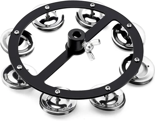 Miniatura 8 de Facmogu Pandereta de Platillos Hi-Hat Montable Negra de 5.5 Pulgadas con Cascabeles de Acero Inoxidable de Doble Fila, Juego de Platillos Hi-Hat