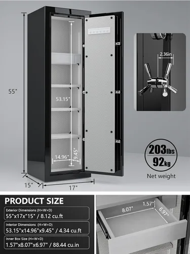 Miniatura 3 de TIGERKING Caja fuerte grande ignífuga para el hogar, 8.12 pies cúbicos, diseño brillante de lujo, acero resistente de 203 libras, protección contra