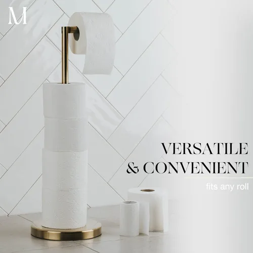 Miniatura 5 de MARMOLUX ACC Soporte de papel higiénico independiente con almacenamiento para 4 rollos de papel higiénico para baño, acero inoxidable dorado Acero