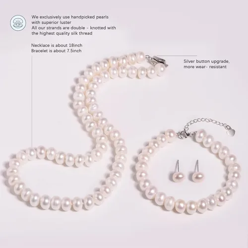 Miniatura 2 de AOOVOO Genuine Freshwater Cultured Pearl Necklace and Earring Set Wedding Pearl Jewelry Sets for Bride Bridesmaid Women Girls in AAA Quality Mothers