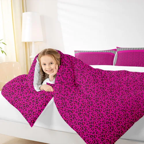 Miniatura 4 de Juego de edredón Manfei Leopardo Rosa Tamaño Individual, Juego de ropa de cama con estampado de cebra negro y blanco 2 piezas para decoración