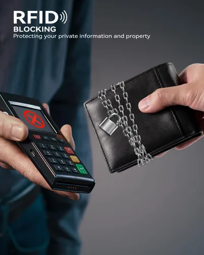 Miniatura 18 de Swallowmall Cartera de piel con bloqueo Rfid para hombre, billetera plegable con tarjeta extraíble, 2 ventanas para identificación, 10 ranuras