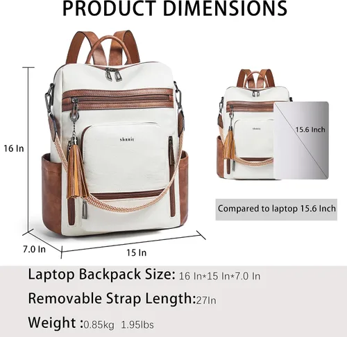 Miniatura 3 de Shrrie - Mochila vegana de cuero para laptop de 14 pulgadas para mujer, mochila de trabajo, mochila de moda, mochila de viaje, bolso para negocios