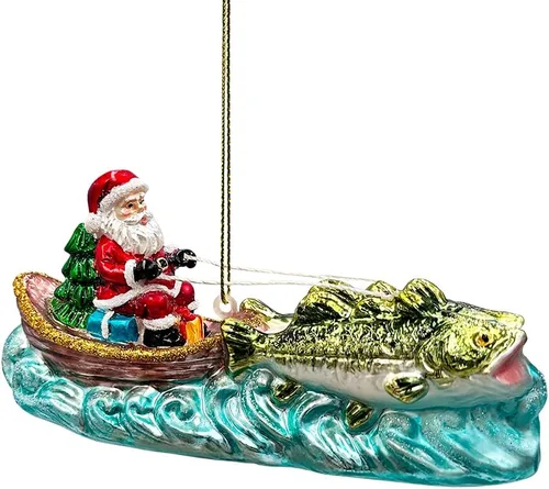 Miniatura 16 de Adorno de cristal soplado a mano de Papá Noel de safari aventurero, decoración navideña temática de viaje de explorador africano de la selva