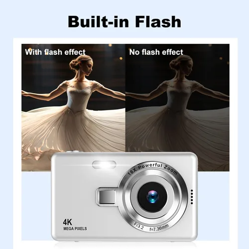 Miniatura 4 de Cámara digital, enfoque automático UHD 4K 50MP cámara de vlogging para fotografía con tarjeta SD de 32 GB, zoom 16X, antivibración, cámaras Plateado
