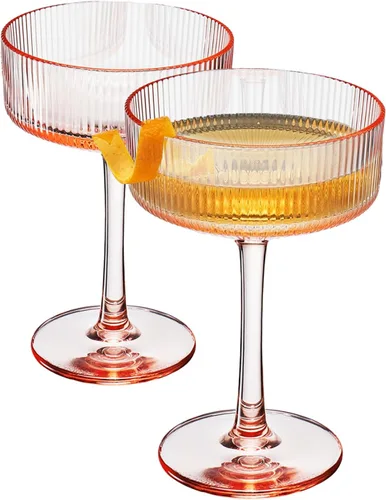 Miniatura 10 de Khen Juego de 4 vasos de cóctel vintage Art Deco inastillables de 8 onzas de acrílico transparente acanalado ondulado estilo europeo, copas
