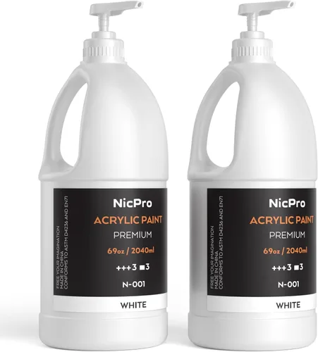 Miniatura 14 de Nicpro Juego de pintura acrílica blanca grande (69 onzas, 69.0 fl oz), suministros de pintura artística no tóxicos para múltiples superficies, Blanco