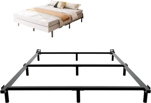 Base de cama de metal de 9 pulgadas, tamaño matrimonial, compatible con la mayoría de colchones o somier, base de cama de soporte de 9 patas,