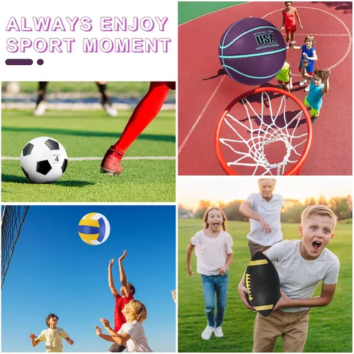Miniatura 5 de HyDren Juego de 4 pelotas deportivas de tamaño oficial para baloncesto, balón de fútbol, voleibol, con bolsa de transporte y inflador, regalo