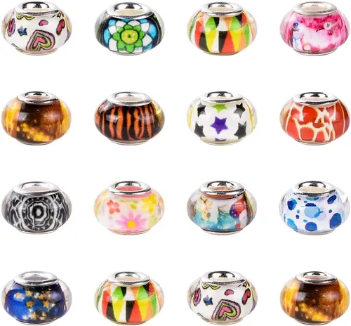 Miniatura 2 de 120 Piezas de Cuentas Europeas Surtidas para Manualidades Agujero Grande Cuentas Espaciadoras Lampwork Cuentas Europeas Coloridas para Collar Flor