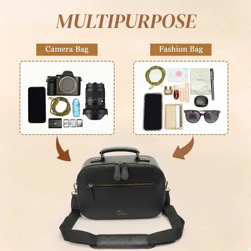 Miniatura 5 de Bolsa de hombro para cámara Divvia, bolsa de cámara impermeable de PU de cuero para fotógrafos, estuche pequeño a prueba de golpes con divisores