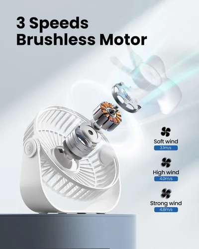 Miniatura 4 de Gaiatop Ventilador de escritorio USB, flujo de aire fuerte de 3 velocidades, portátil de 5.5 pulgadas, rotación de 90°, refrigeración silenciosa