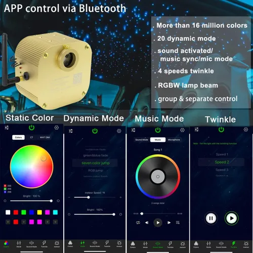 Miniatura 2 de Luces Azimom Bluetooth, con control, de 16 vatios, parpadean, luces de fibra óptica, iluminación de estrella para techo